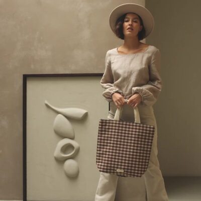 Tote Bag Check Brown